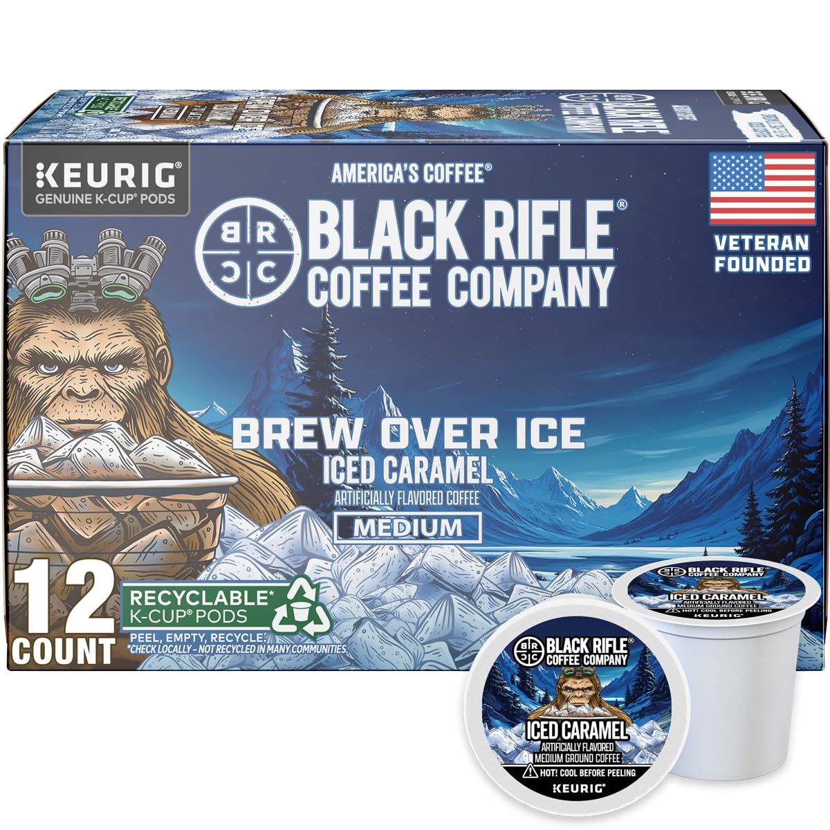 Black Rifle Coffee Company Iced Caramel Coffee K-Cup - Limited Edition, Smooth Caramel Flavor with Buttery Finish, Hot Brew for Iced Coffee, Rounds