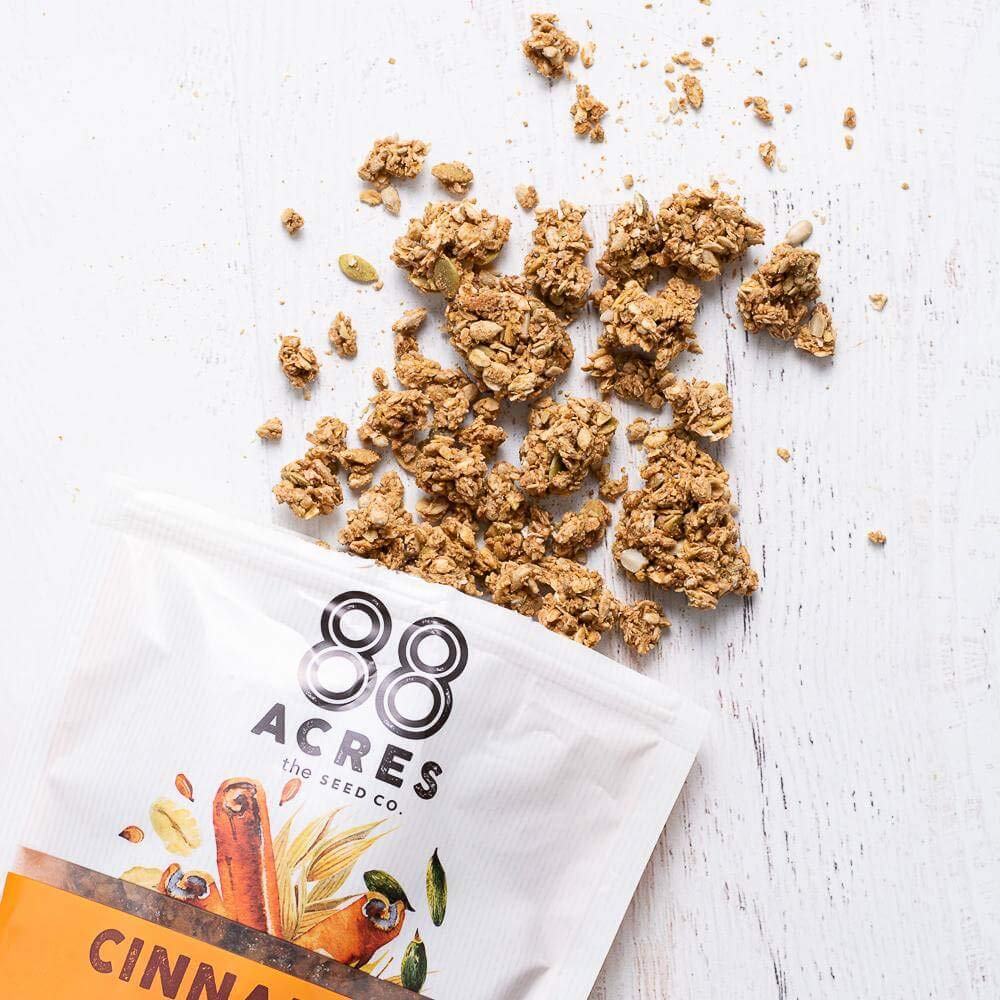 88 Acres Seed Granola | Gluten Free, Nut Free, Non GMO, School Safe, Healthy Vegan Breakfast Cereal | 3 Pack, 10 oz (Cinnamon & Oats)