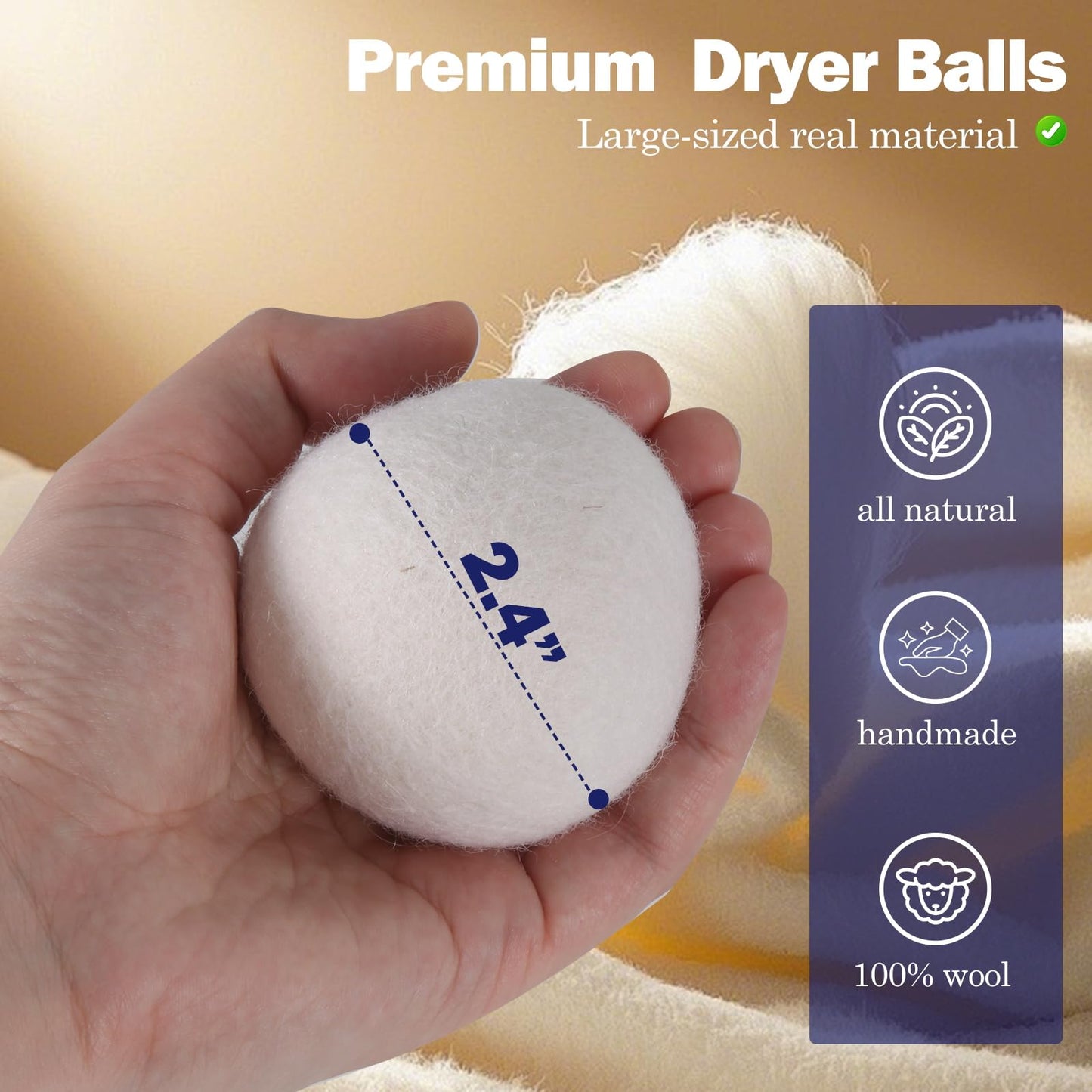 Wool Dryer Balls (2.4")6-Pack, Dryer Balls Laundry Reusable, Natural Fabric Softener, Reduces Clothing Wrinkles, Cuts Drying Time, A More Effective