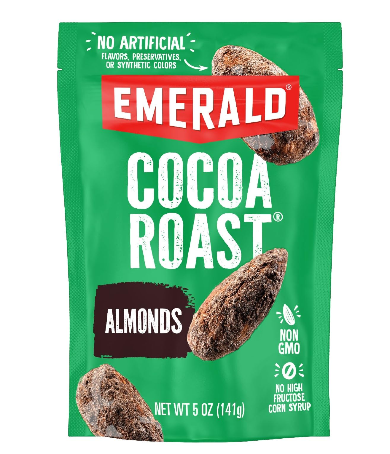 Emerald Nuts Cocoa Roast Almonds (1-Pack), 5 Oz Resealable Bag, Kosher Certified, Non-GMO, Contains No Artificial Preservatives, Flavors or Synthetic