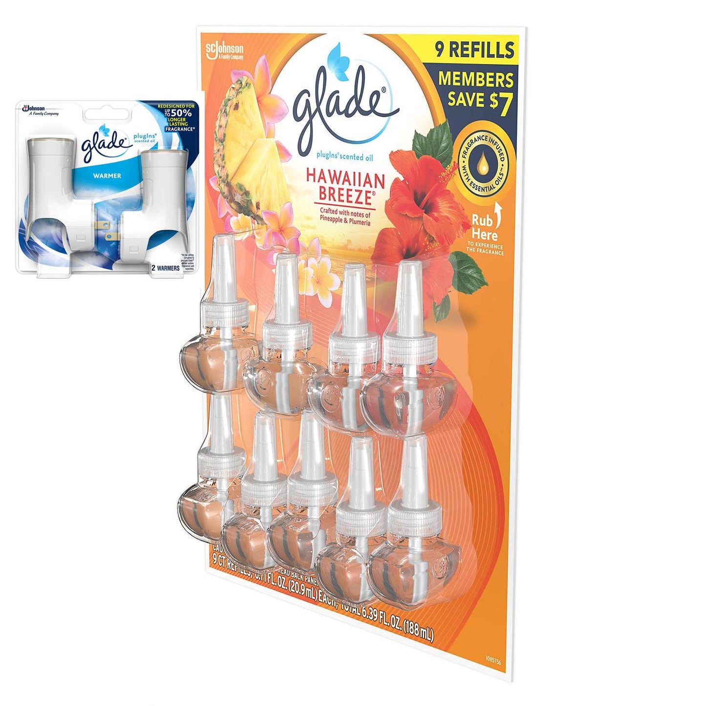 Glade PlugIns Scented Oil Refill, Essential Oil Infused Wall Plug in, 6.39 fl. oz, 9 ct. (Hawaiian Breeze)