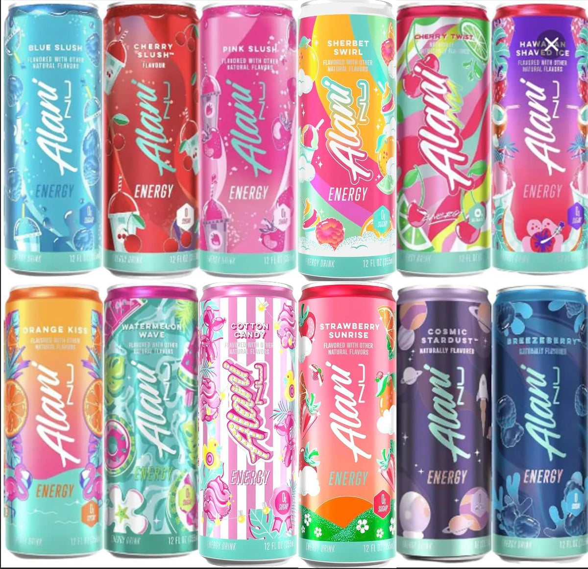 Alani Energy Drink Variety, Sugar Free Low Calorie Energy Drinks, 12 Fl Oz Cans - 12 Pack