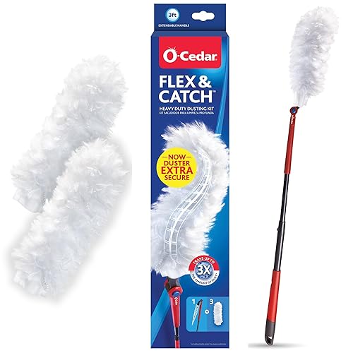 O-Cedar Flex & Catch Heavy Duty Dusting Kit with 3 Disposable Duster Refills | New & Improved Model | Extendable 3 Ft Handle with Stay-On Duster Hook