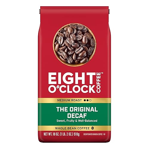 Eight O'Clock Coffee The Original Decaf, Medium Roast Whole Bean Decaffeinated Coffee, 100% Arabica, 18 Ounce (Pack of 1)