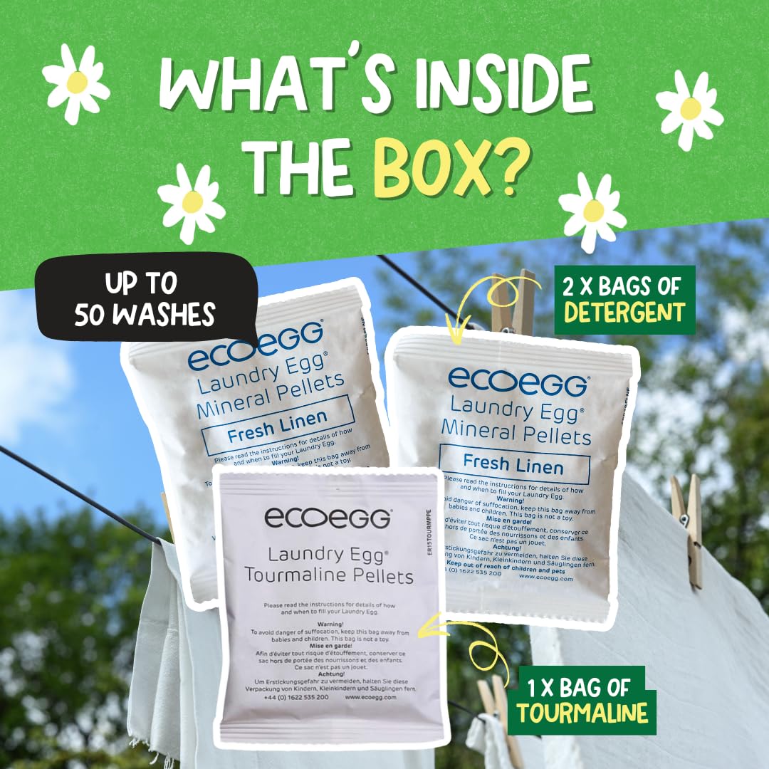Ecoegg Laundry Egg Refill Pellets, 50 Loads, Fresh Linen, Sensitive Skin Laundry Detergent