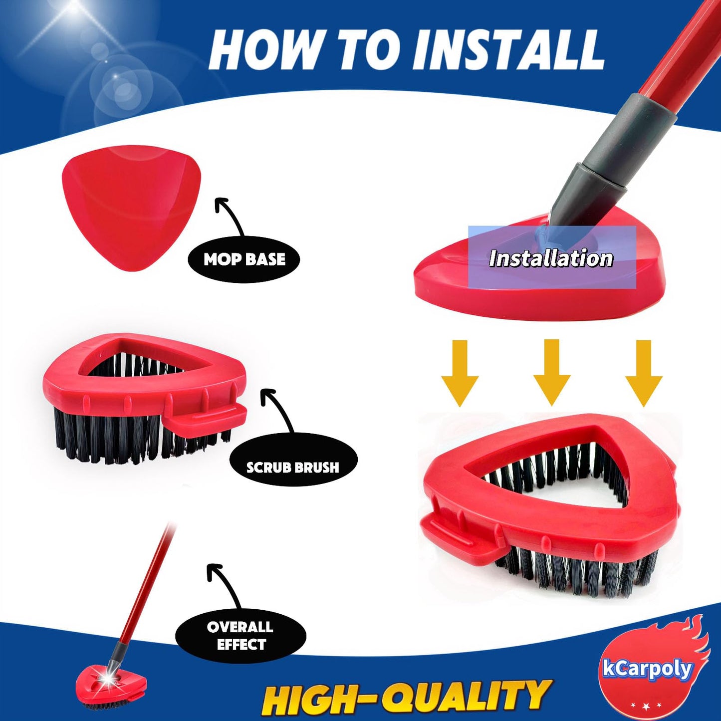 Spin Scrub Brush, 2 Pack Mop Head Replacements Compatible for O Ceda RinseClean 2 Tank System, Hard Bristle Cleaning Brush for Tile, Shower Cleaner