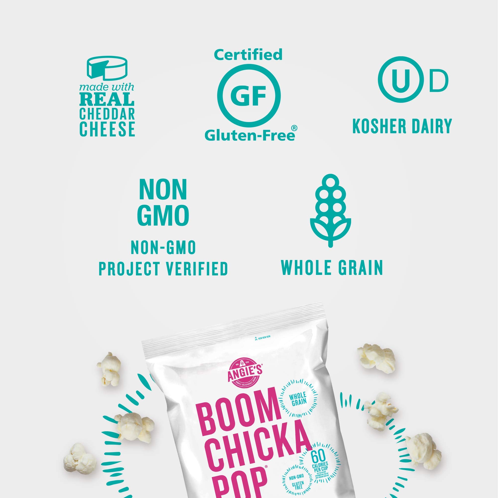 Angie's BOOMCHICKAPOP White Cheddar Popcorn, 4.5 Ounce Bag, Pack of 12