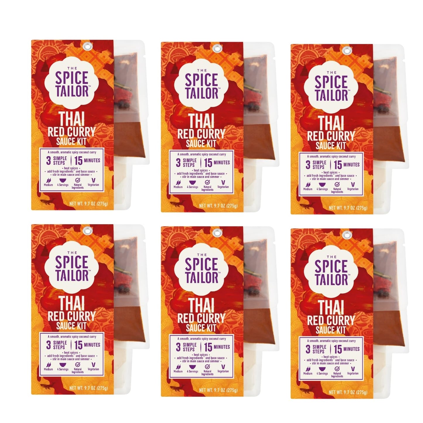 Spice Tailor 3 Simple Steps Restaurant Quality Meals in Minutes Kits Ready in 10 Minutes (6 Pack, Thai Red Curry)