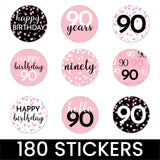 Pink, Black, and White 90th Birthday Party Favor Chocolate Kisses Candy Stickers - 180 Count, 90th Birthday Decorations for Women