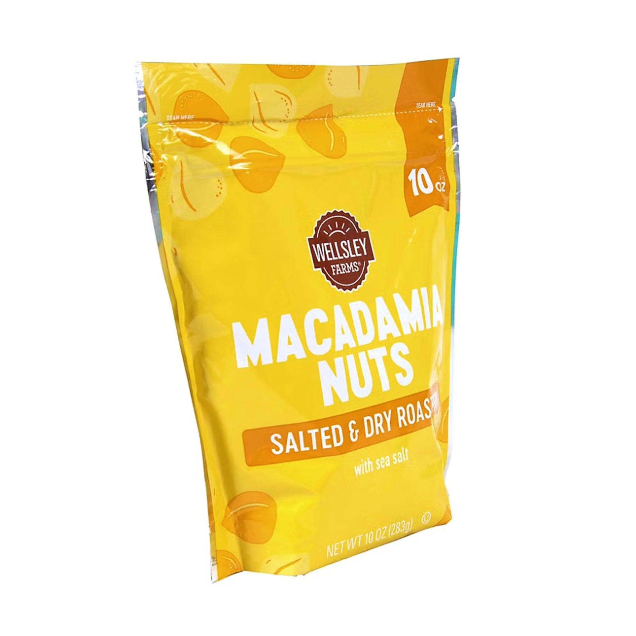 Wellsley Farms Salted & Dry Roasted Macadamia Nuts (1 Bag), Lightly Seasoned with Sea Salt, 10 oz Resealable Bag - Kosher, Keto-Friendly.