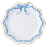 Bonjour Fête Blue & Gold Bow Paper Party Dinner Plates | Premium Paper Party Supplies |Gold Foil | Bridal & Baby Showers, Mother’s Day, Easter Brunch