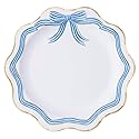 Bonjour Fête Blue & Gold Bow Paper Party Dinner Plates | Premium Paper Party Supplies |Gold Foil | Bridal & Baby Showers, Mother’s Day, Easter Brunch