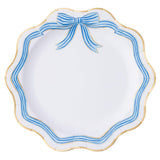 Bonjour Fête Blue & Gold Bow Paper Party Dinner Plates | Premium Paper Party Supplies |Gold Foil | Bridal & Baby Showers, Mother’s Day, Easter Brunch