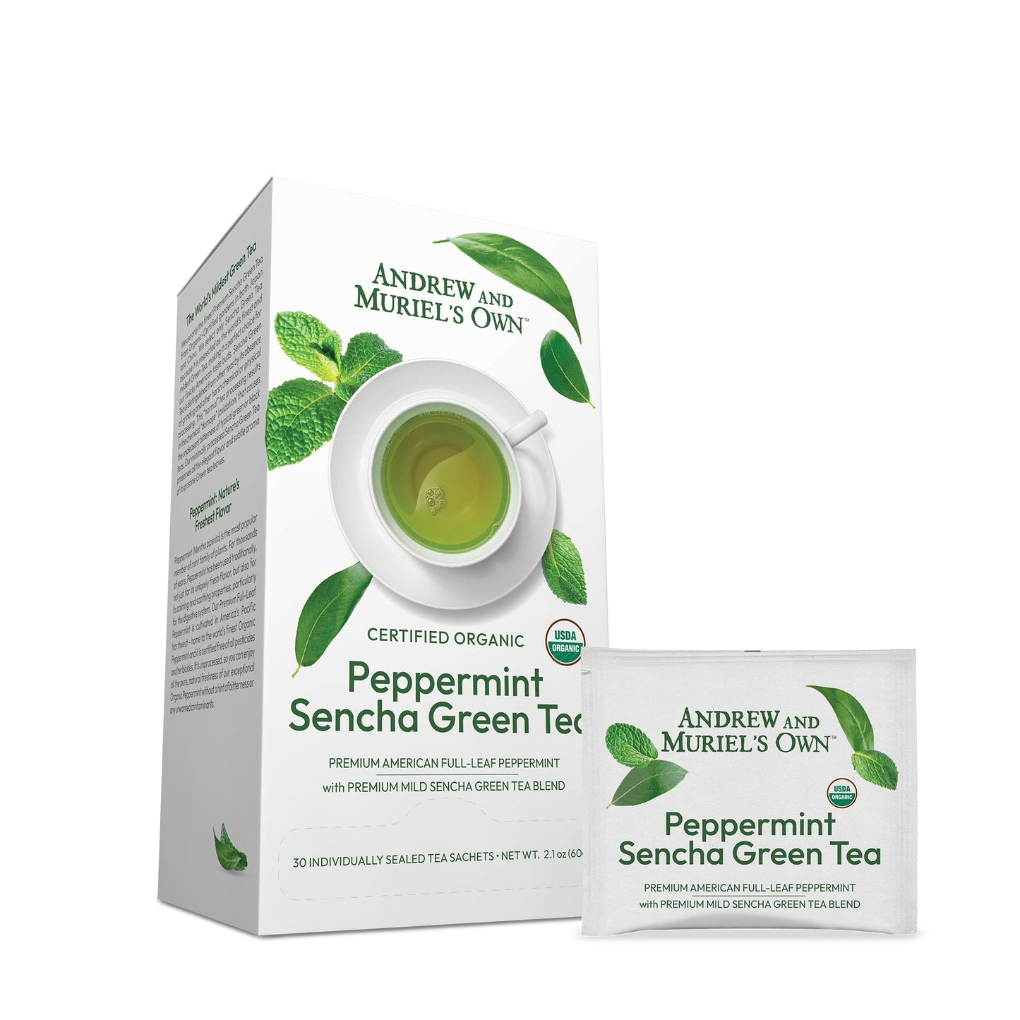 ANDREW LESSMAN Tea - Peppermint Green Tea 30 Sachets - Blend of Certified Organic Sencha Green Tea, Premium Peppermint. Powerful Anti-oxidant EGCG