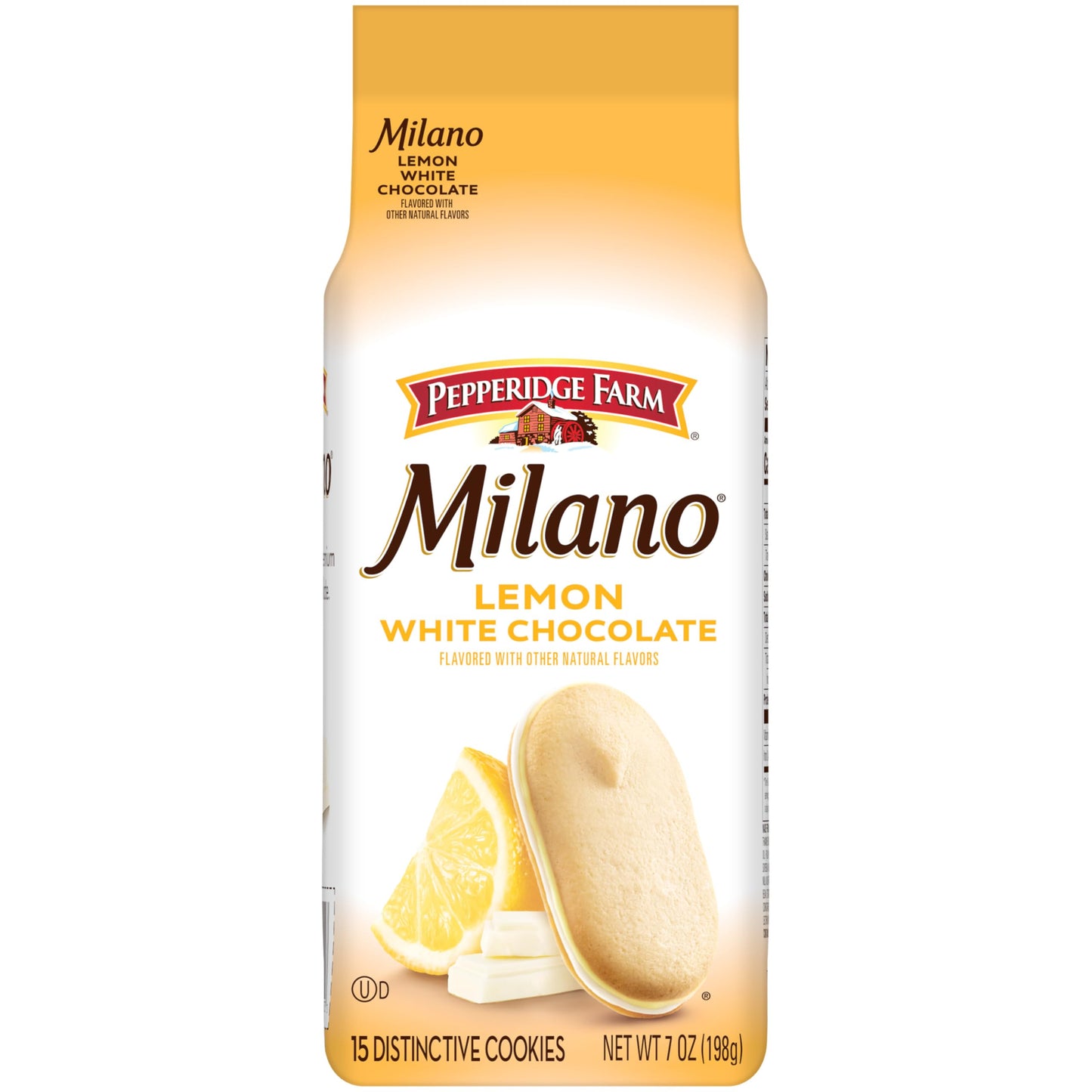 Pepperidge Farm Milano White Chocolate Lemon Flavored Cookies, 7 Oz Bag