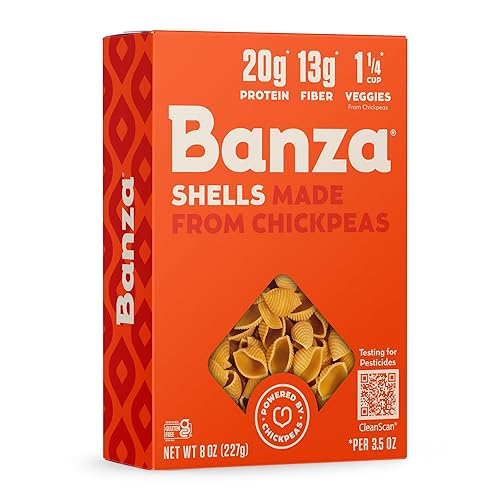 Banza Shells Pasta from Chickpeas - Gluten Free, High Protein, and Lower Carb Protein Shells Chickpea Pasta - 8oz