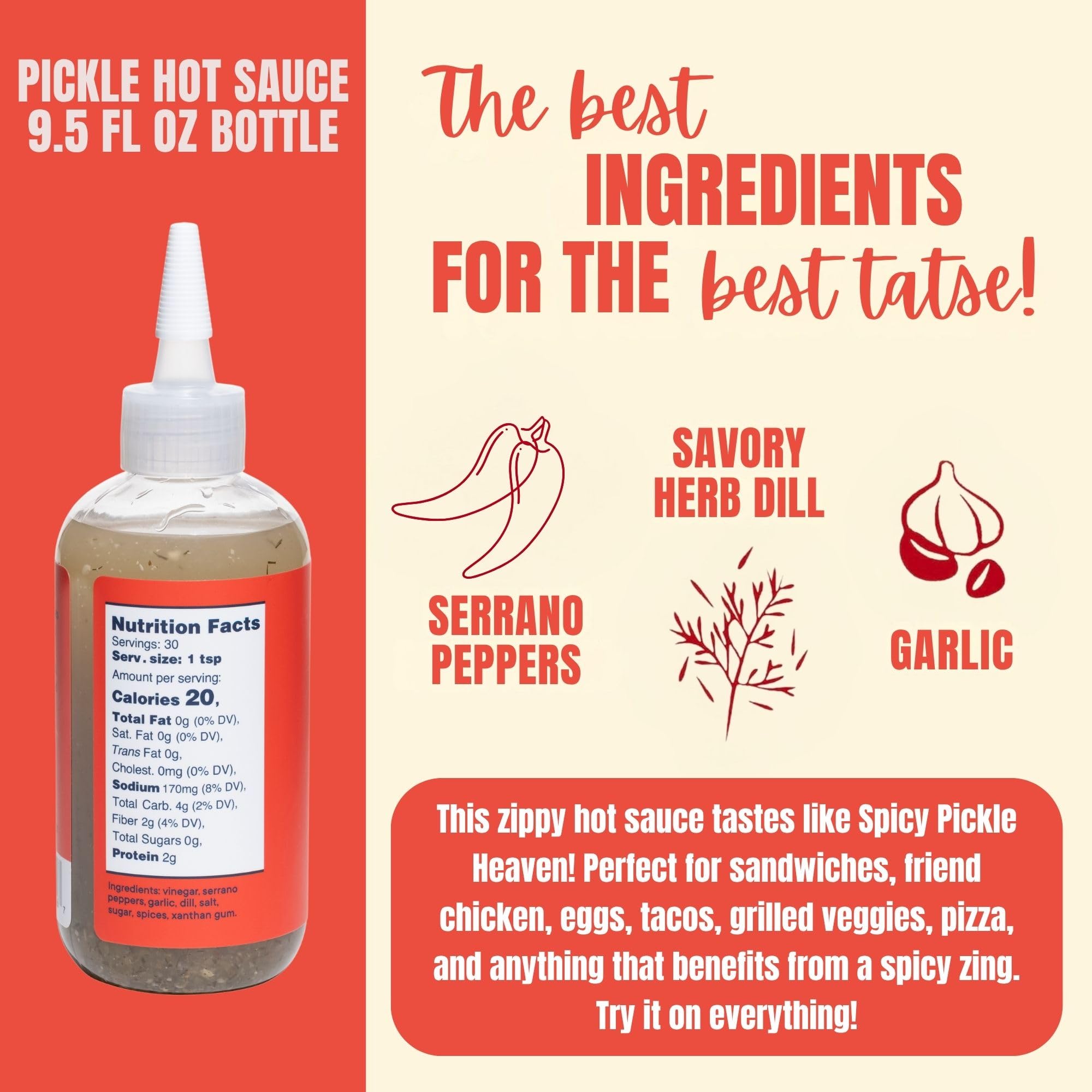 Sam's Pickle House Pickle Hot Sauce - Spicy Pickle Condiment with Tangy Heat, Perfect for Chicken, Eggs, Tacos, Pizza & More, Premium Pickles