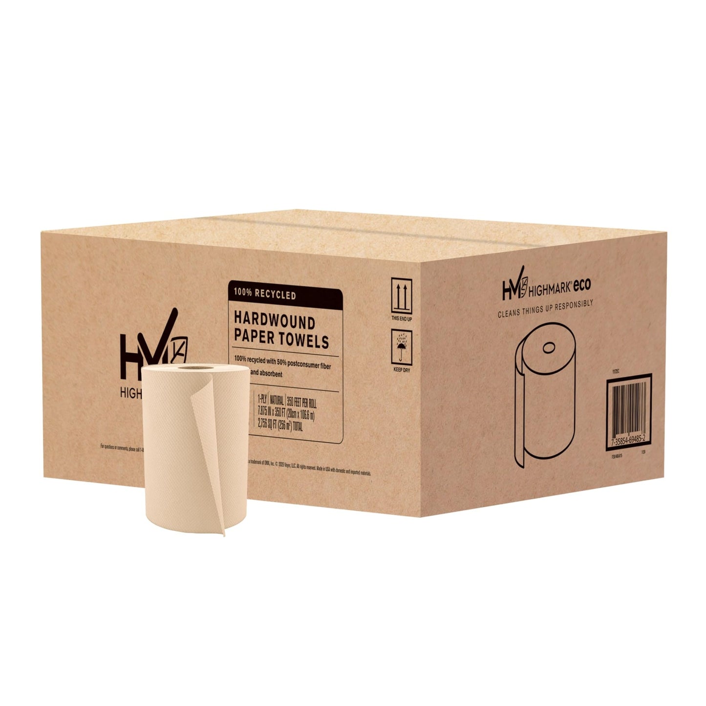 Highmark® Hardwound Paper Towels, 8" x 350', 100% Recycled, Natural, Case Of 12 Rolls