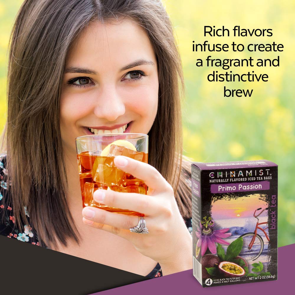 China Mist Iced Tea - Primo Passion Black Tea Infusion - Refreshing and Delicious - Each Tea Bag Yields 1/2 Gallon - 4 bags.