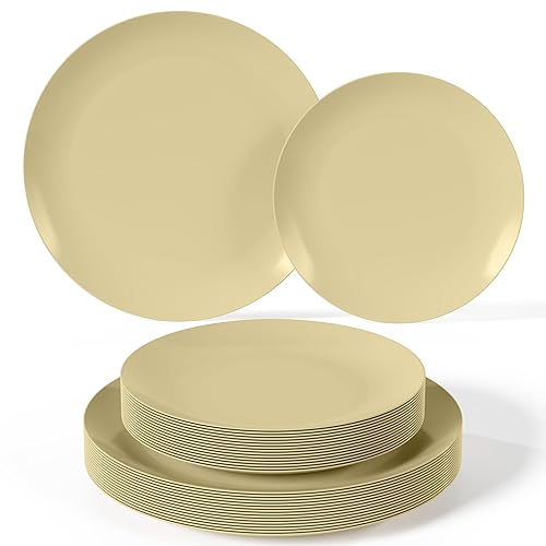 Trendables 80-piece Dinnerware Sets Disposable Plates Set For 40 Guests, Includes 40 X 8 Dessert Plates & 40 X 10 Beige Dinner Plates. Plastic Plates