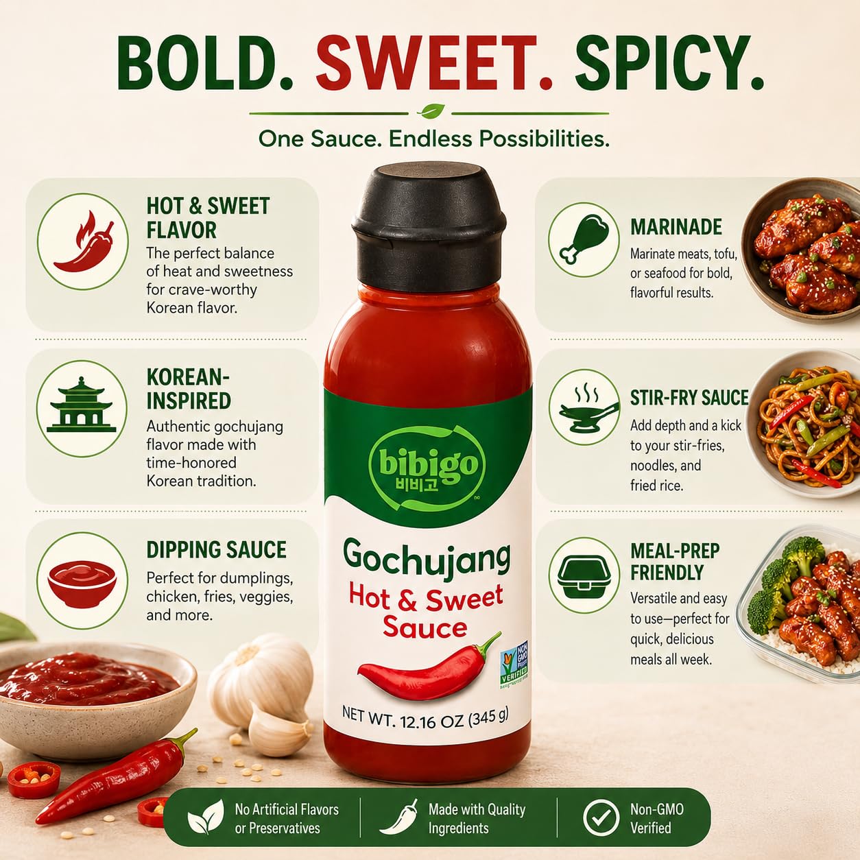 Gochujang Sauce, Pack of Two 12.16 oz Bottles, Korean Style Hot and Sweet Chili Sauce for Stir Fry, Marinade, Dipping, Rice Bowls, Noodles with K-Tech