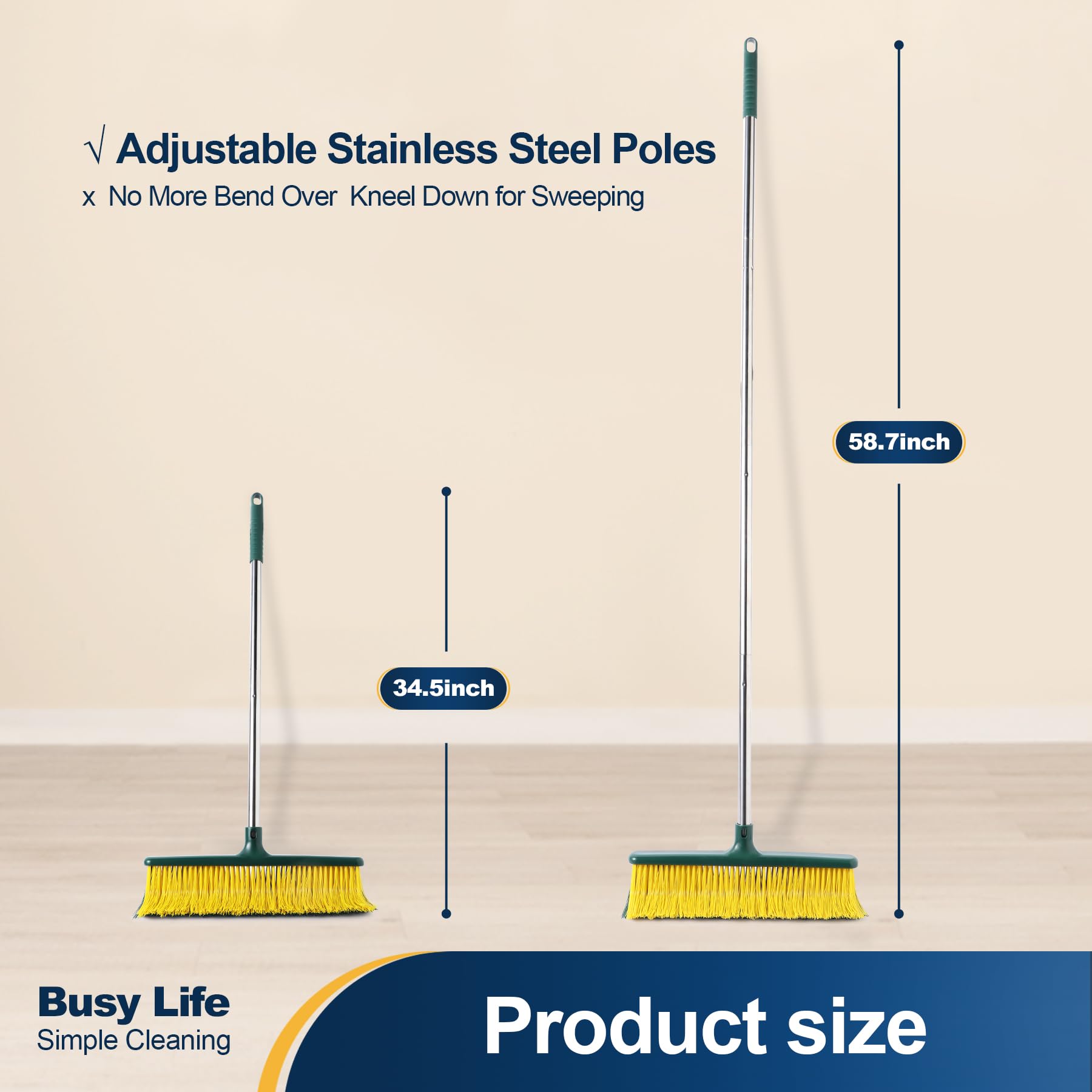 Yocada Heavy Duty Outdoor Broom Commercial Broom Garden Leaf Rake with Curved Bristles Adjustable Long Handle Indoor Outdoor for Yard Deck Garden