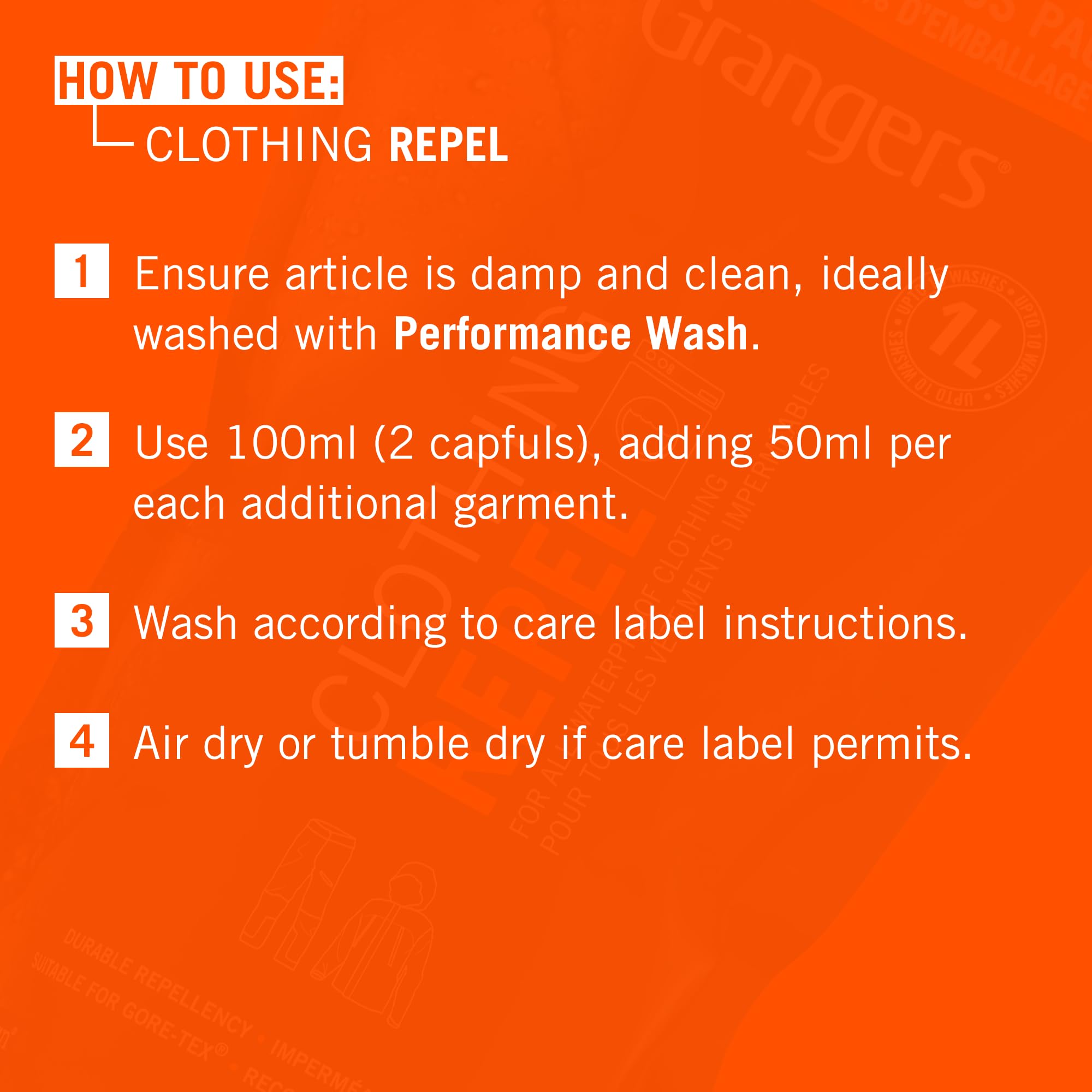 Grangers Clothing Repel Wash-In (1 Liter Refill)| PFC-Free Waterproofing Treatment for GORE-TEX, Rain Jackets & Technical Outerwear | Restores Durable