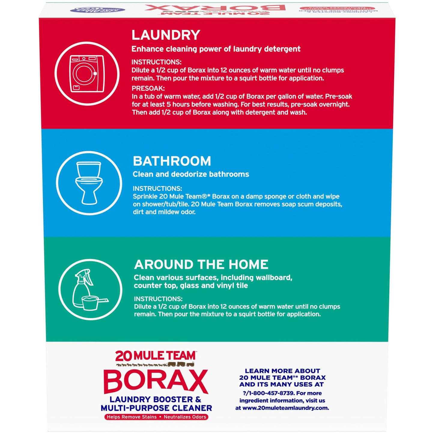 20 MULE TEAM Borax Powder, 65 Ounce, 4 Count, All Natural Laundry Booster & Multi-Purpose Household Cleaner for Kitchen and Bathroom, Stain & Odor