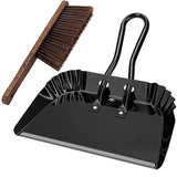 17In Extra Large Dust pan and Brush Set,Commercial Heavy-Duty Dust Pans and Wood Broom,Clip on Dust Pan Metal Edge Flat Against Floor
