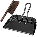 17In Extra Large Dust pan and Brush Set,Commercial Heavy-Duty Dust Pans and Wood Broom,Clip on Dust Pan Metal Edge Flat Against Floor