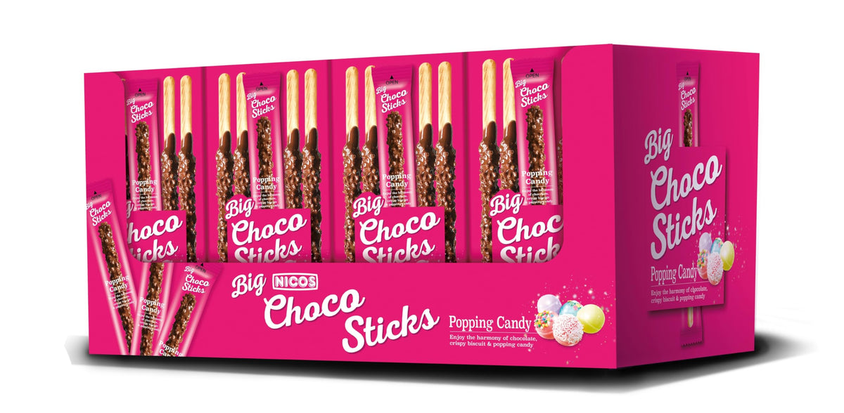 Nicos big choco sticks Popping candy 20ct -Feel the Pop- individually wrapped-Holiday snack for kids & adults - Chocolate candy - Ideal for Christmas