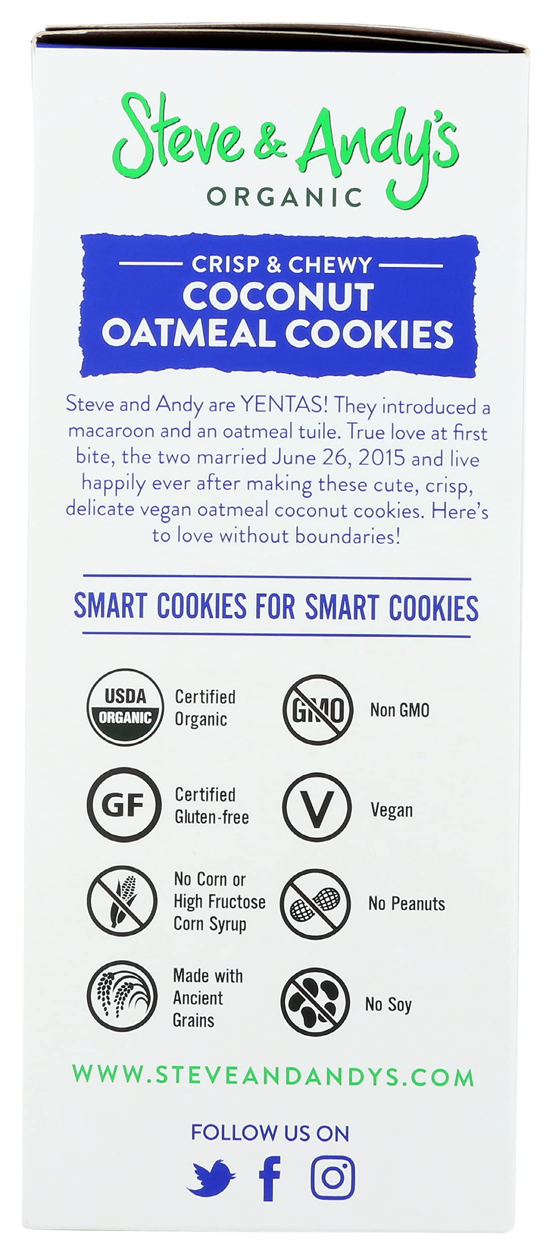 Steve & Andy'S, Cookies Oatmeal Coconut Organic, 6.3 Ounce
