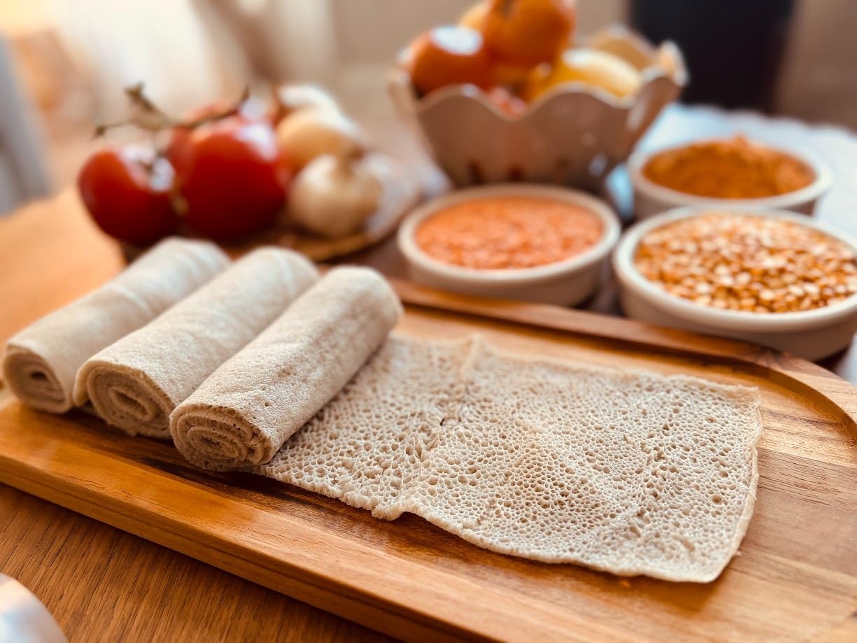 Red Fox Spices Authentic Teff Injera Flatbread - Traditional Ethiopian Fermented Bread Made with Whole Grain Teff Flour, a Naturally Grain - Authentic