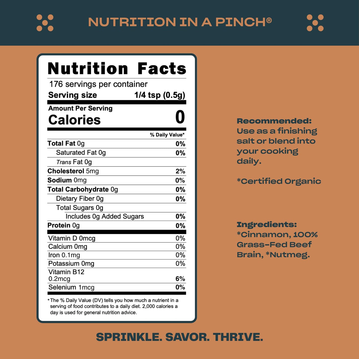Pluck Cinnamon Organ Meat Blend Seasoning | From Grass-Fed & Grass-Finished Pastured Beef Brain | As Seen on ABC’s Shark Tank | 176 Servings