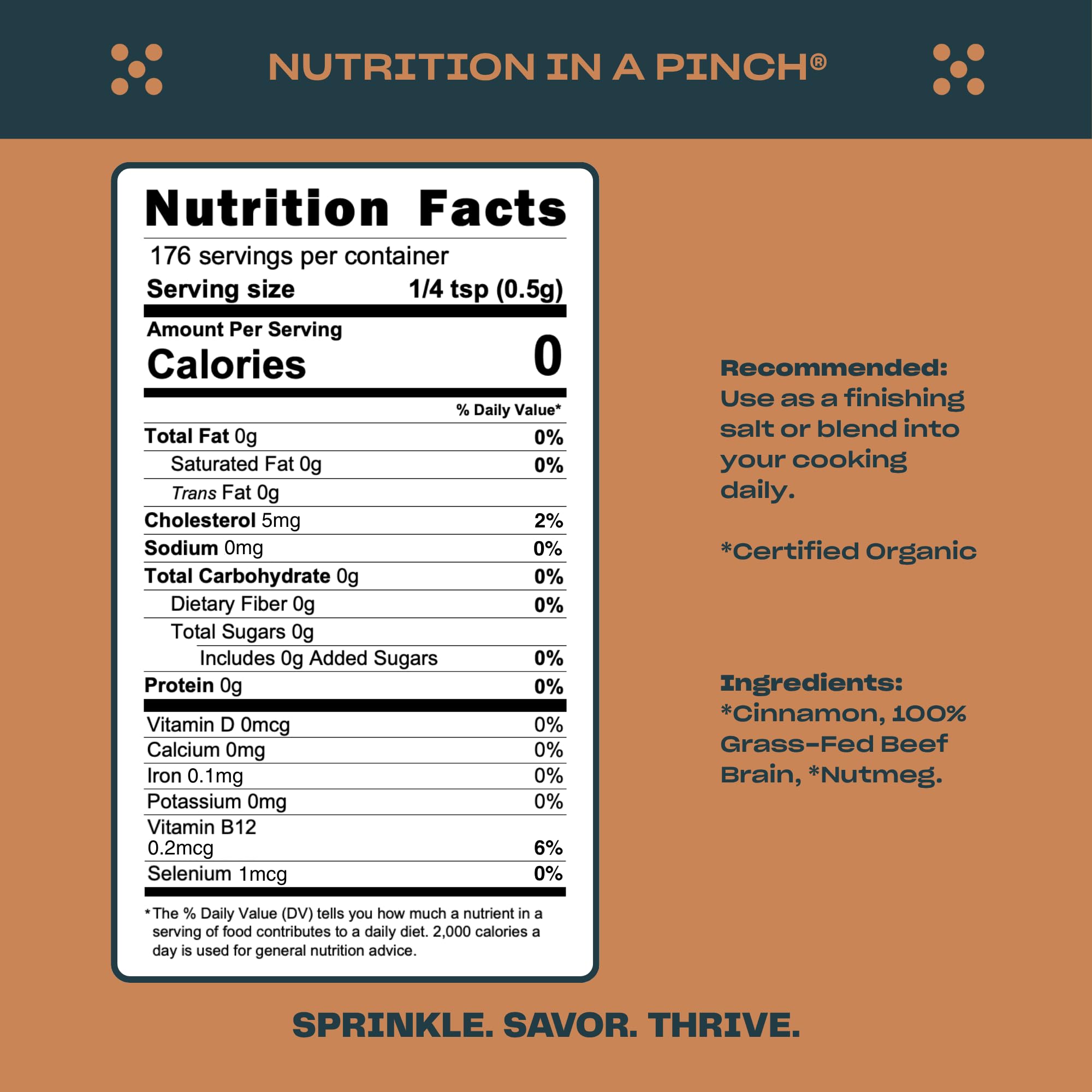 Pluck Cinnamon Organ Meat Blend Seasoning | From Grass-Fed & Grass-Finished Pastured Beef Brain | As Seen on ABC’s Shark Tank | 176 Servings