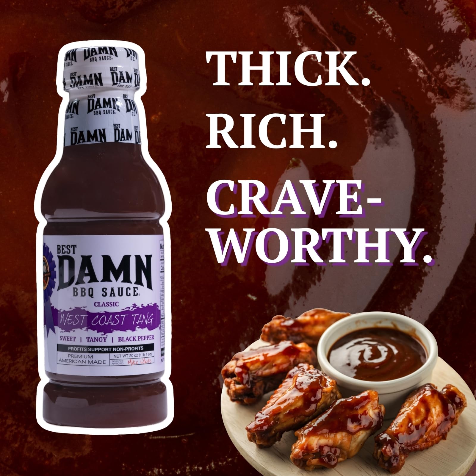 Best Damn BBQ Sauce West Coast Tang Barbecue Sauce BBQ 2-20 oz. Bottles