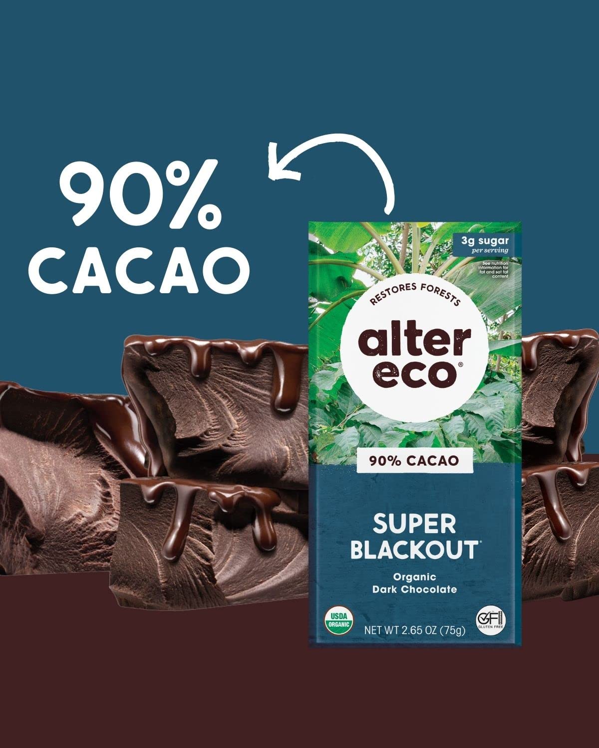 Alter Eco | Chocolate Bars | Pure Dark Cocoa, Fair Trade, Organic, Non-GMO, Gluten Free (12-Pack Super Blackout)