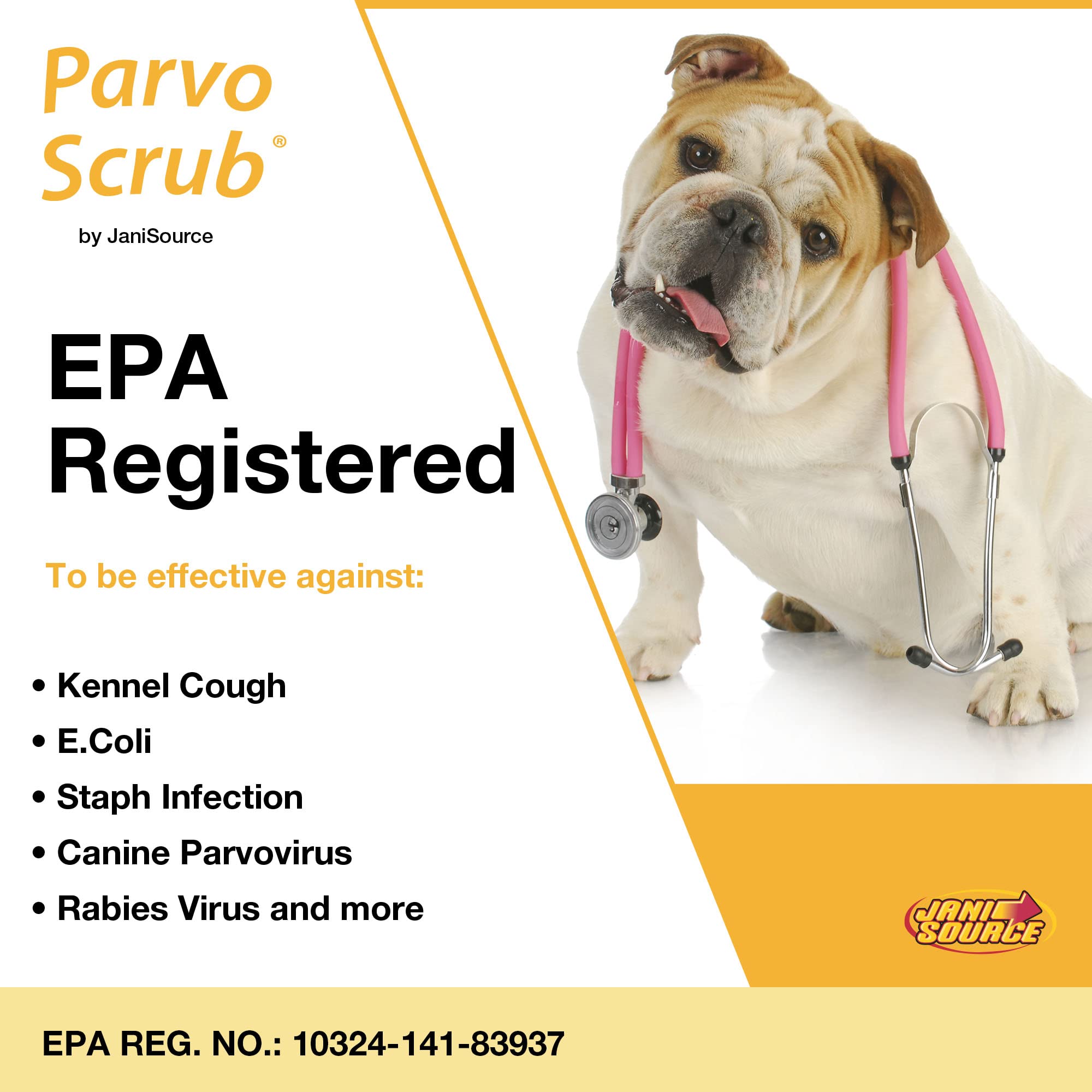 Jani-Source ParvoScrub Vet Grade Disinfectant & Kennel Cleaner 1 Step Deodorizer Concentrate, 4 Gallons