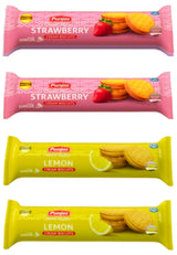 Punjas STRAWBERRY CREAM & LEMON CREAM Biscuits (Pack of 4 x 250g) Smooth Taste in Every Bite, Crafted with Real Flavors