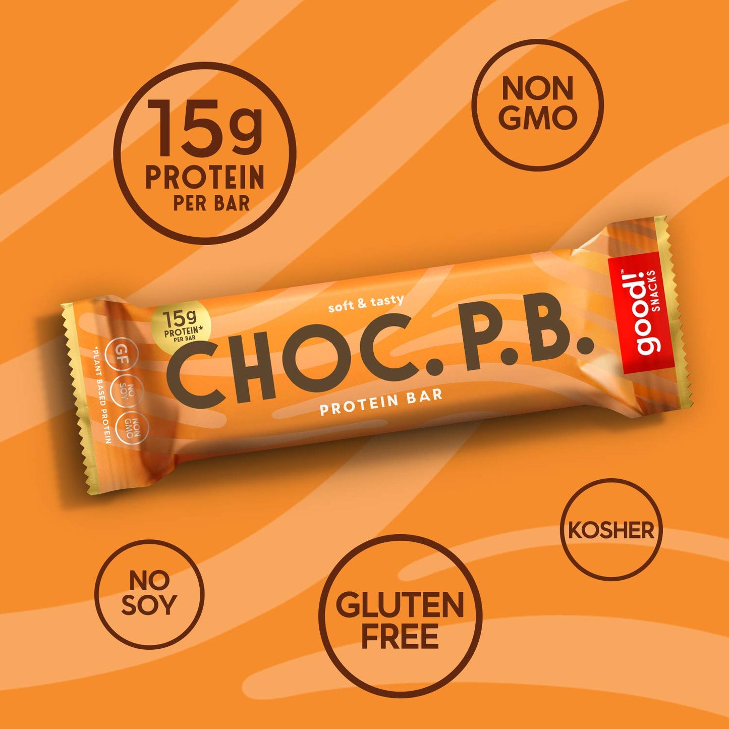 good! Snacks Chocolate Peanut Butter Vegan Protein Bar, Soy & Gluten Free, Plant Based, Low Sugar, 15g Clean Protein, Natural Healthy Snack, Kosher