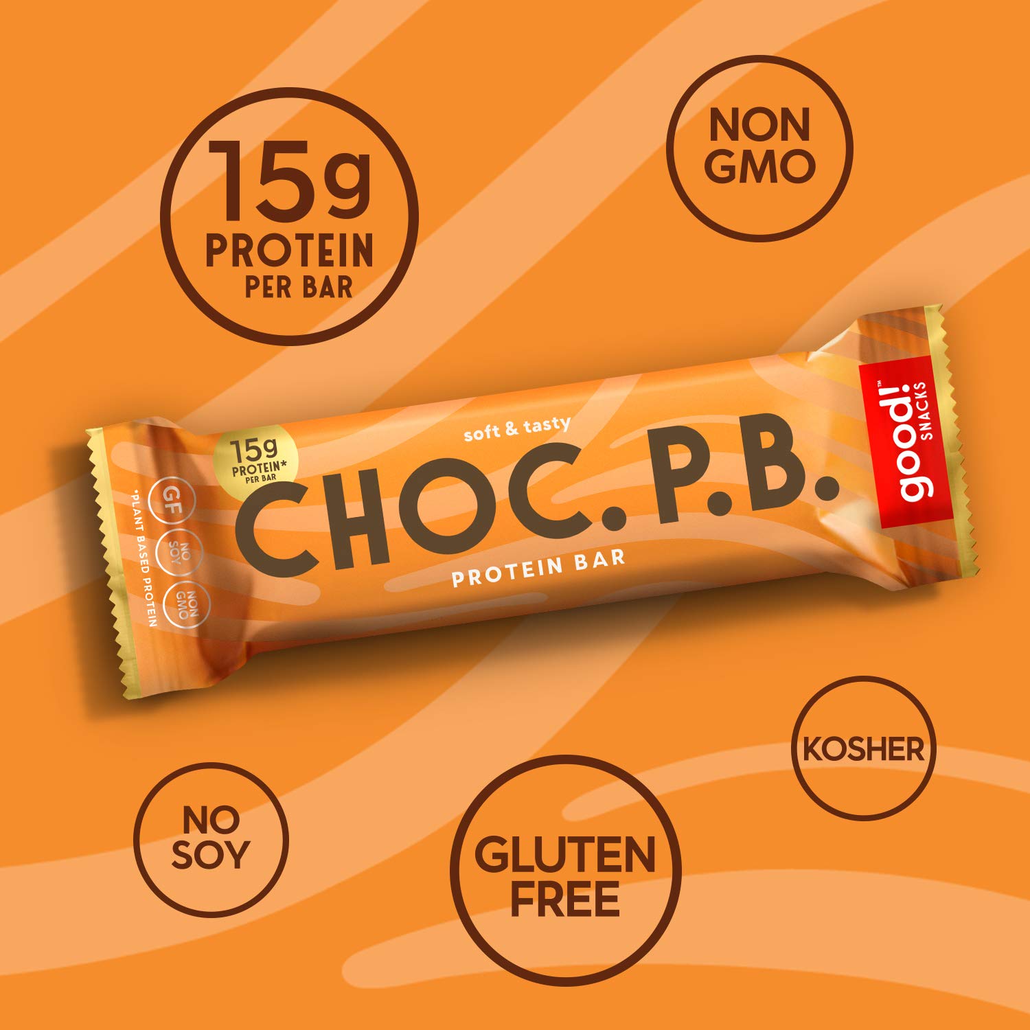 good! Snacks Chocolate Peanut Butter Vegan Protein Bar, Soy & Gluten Free, Plant Based, Low Sugar, 15g Clean Protein, Natural Healthy Snack, Kosher