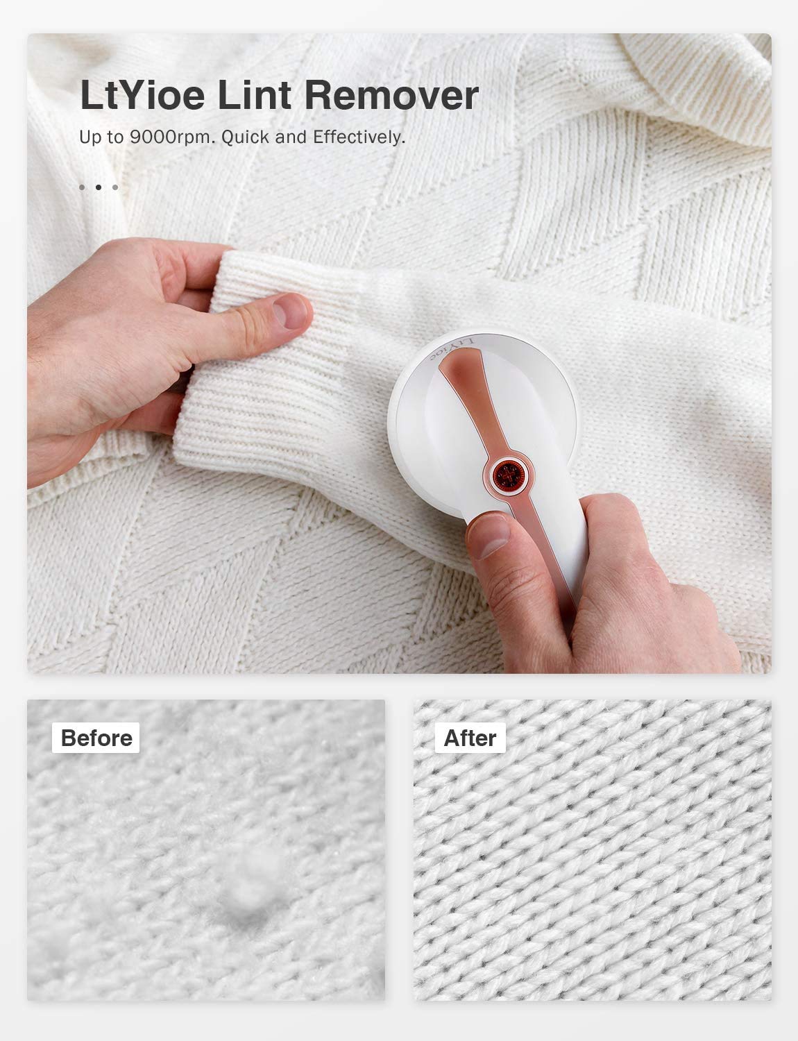 Lint Remover Shaver LtYioe Fabric Shaver USB Rechargeable Sweater Shaver Fabric Fuzz Remover with 2 Blades and Clean Brush, Battery Operated