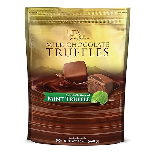 Utah Truffles Mint Chocolate Truffles, Individually Wrapped Milk Chocolate Mint Truffles, Bite-Sized Creamy Center, 16 oz Resealable Bag (Pack of 1)