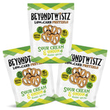 BeyondTwistz Low Carb Pretzels, Sour Cream and Onion, Keto Friendly, 2g Net Carbs, 18g Protein, Powered By HealthSense® High Fiber Wheat Flour, Family