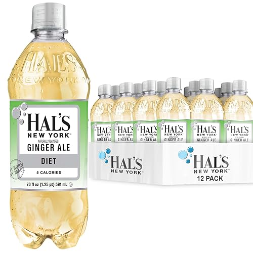 Hal's New York Seltzer Water, Diet Ginger Ale Sparkling Water, 20 Fl Oz Bottles (Pack of 12)