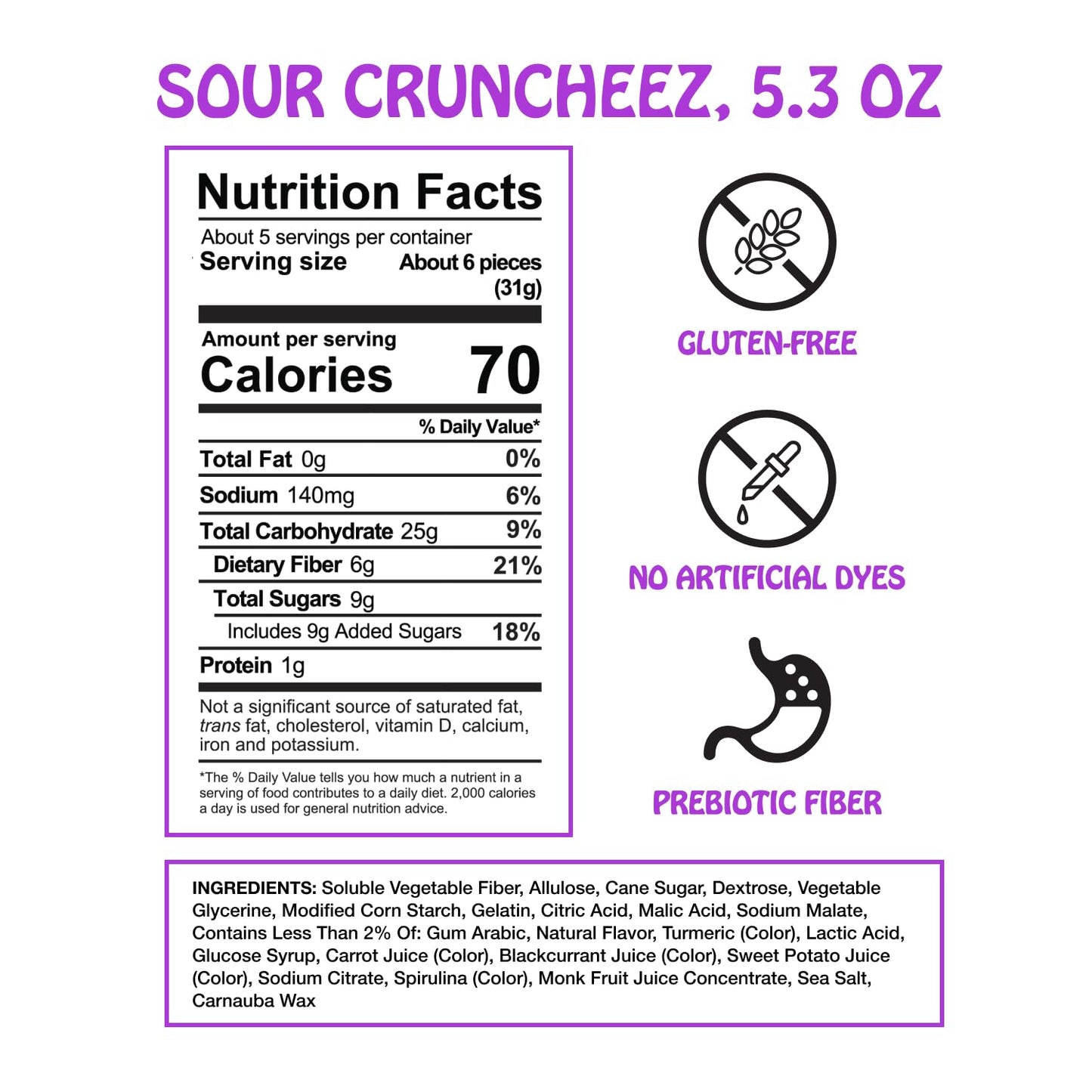 Rotten Sour Gummy Cruncheez - Low Sugar, Low Calorie, 5g Gut-Friendly Prebiotic Fiber, Gluten Free Candy, No Artificial Dyes - 5.3 oz Share Pack [2