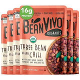 BeanVIVO (Pack of 6) Organics 16g Plant based Protein Three Bean Vegan Chili - Good Source of Fiber - Nutritious & Microwave Meal - Gluten-Free Plant