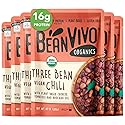 BeanVIVO (Pack of 6) Organics 16g Plant based Protein Three Bean Vegan Chili - Good Source of Fiber - Nutritious & Microwave Meal - Gluten-Free Plant