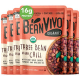 BeanVIVO (Pack of 6) Organics 16g Plant based Protein Three Bean Vegan Chili - Good Source of Fiber - Nutritious & Microwave Meal - Gluten-Free Plant