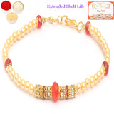 Ghasitaram Gifts Rakhi for Brother Rakhis Online - Set of 2 Red Pearl Bracelet Rakhi with 400 GMS of Kaju katli